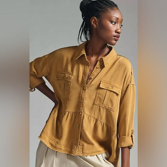 Pilcro Buttondown Utility Shirt in Yellow Size XS - Picture 1 of 7